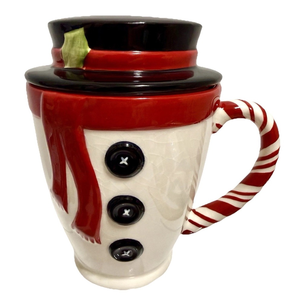 Hallmark Christmas Snowman Mug with Top‎ Hat Lid Ceramic Coffee Cup 2013
